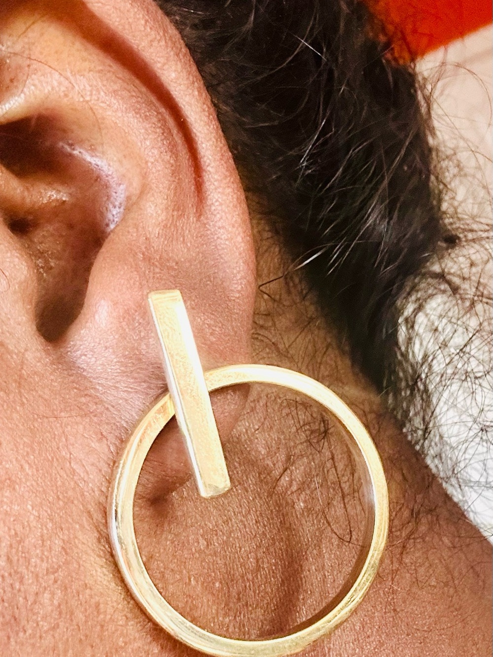 Gold Circle Drop Earrings - Minimal Hoop Design